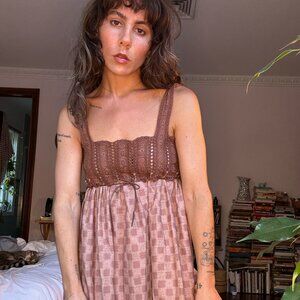 Crochet + Patterned Hand-Dyed Empire Dress, One Size